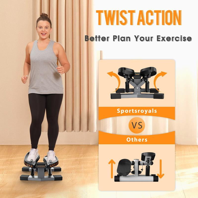 Sportsroyals Stair Stepper for Exercises-Twist Stepper/Up&Down/Mini Stepper with Resistance Bands and 330Lbs Weight Capacity for Home and Office Use