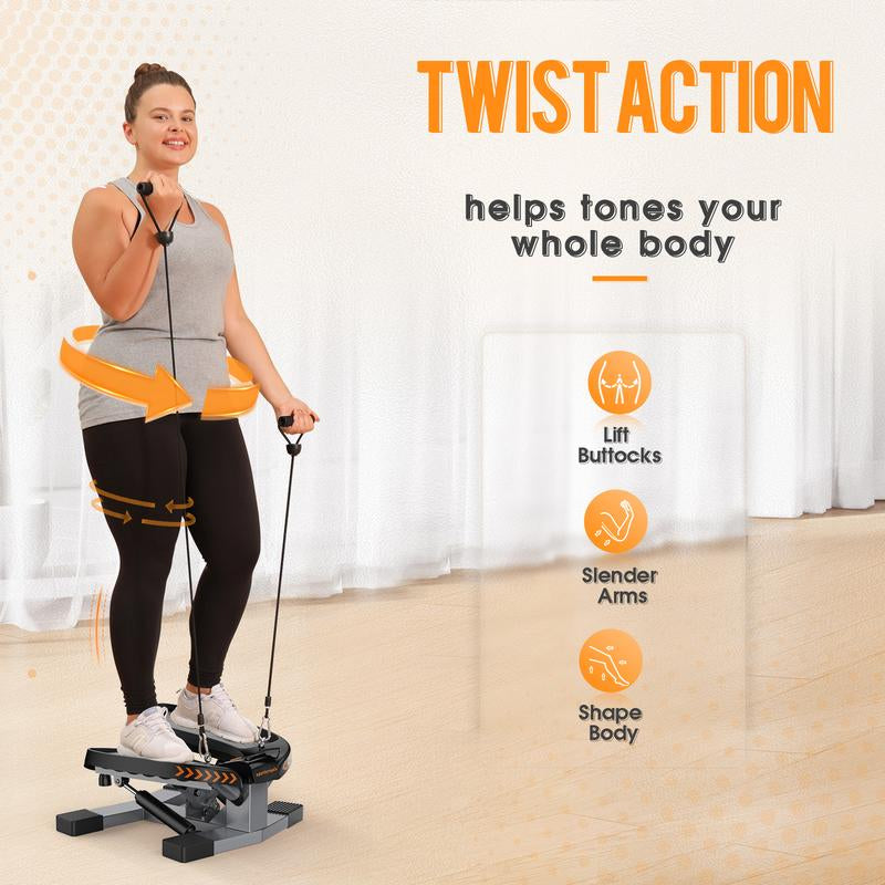 Sportsroyals Stair Stepper for Exercises-Twist Stepper/Up&Down/Mini Stepper with Resistance Bands and 330Lbs Weight Capacity for Home and Office Use