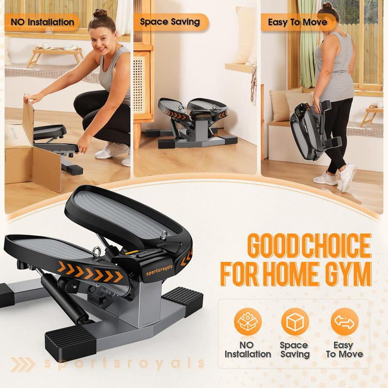 Sportsroyals Stair Stepper for Exercises-Twist Stepper/Up&Down/Mini Stepper with Resistance Bands and 330Lbs Weight Capacity for Home and Office Use