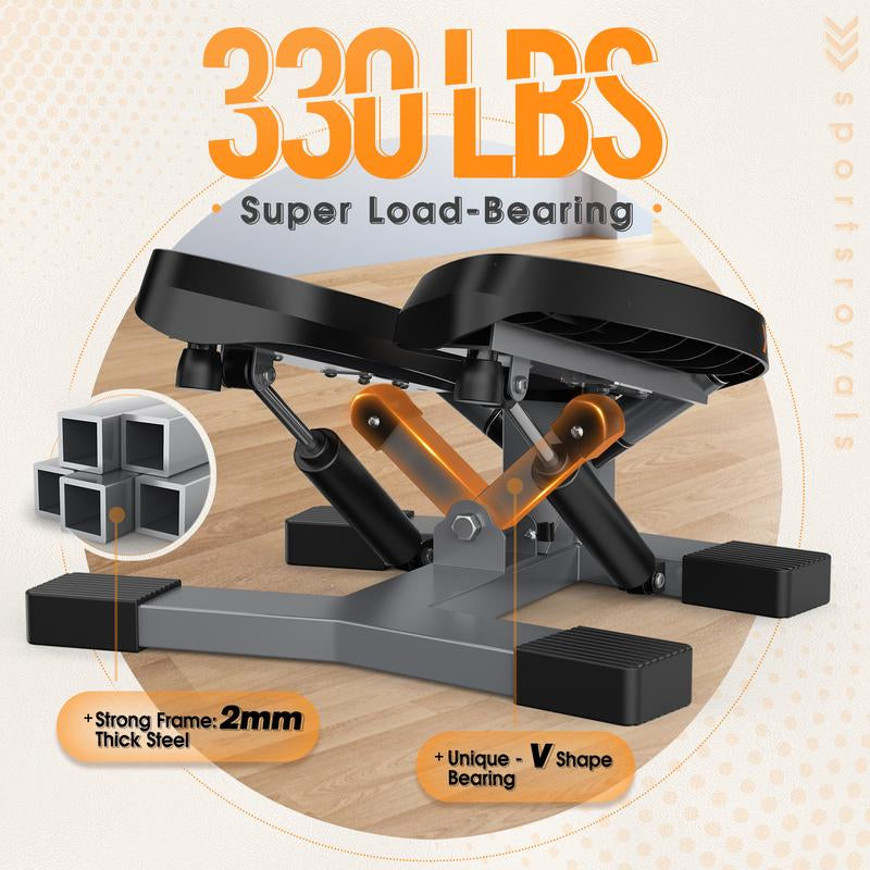 Sportsroyals Stair Stepper for Exercises-Twist Stepper/Up&Down/Mini Stepper with Resistance Bands and 330Lbs Weight Capacity for Home and Office Use